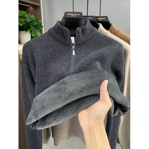 半高領拉鍊加絨加厚男士毛衣冬季新款2025保暖一體絨打底針織衫潮