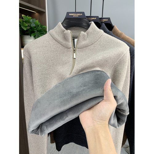 半高領拉鍊加絨加厚男士毛衣冬季新款2025保暖一體絨打底針織衫潮