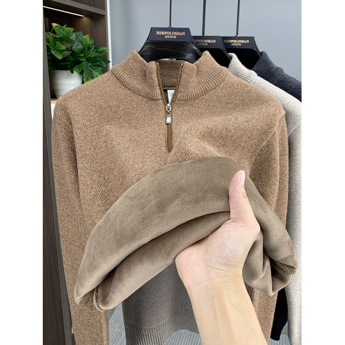 半高領拉鍊加絨加厚男士毛衣冬季新款2025保暖一體絨打底針織衫潮