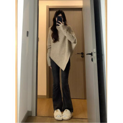 高領不規則小衆設計感毛衣女秋冬韓版寬松慵懶風軟糯針織上衣加厚
