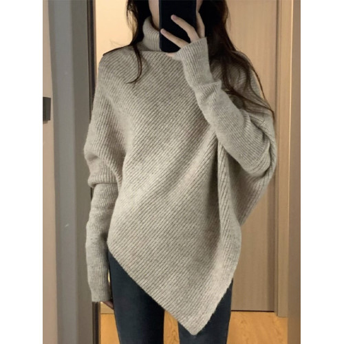 高領不規則小衆設計感毛衣女秋冬韓版寬松慵懶風軟糯針織上衣加厚 高領不規則小衆設計感毛衣女秋冬韓版寬松慵懶風軟糯針織上衣加厚