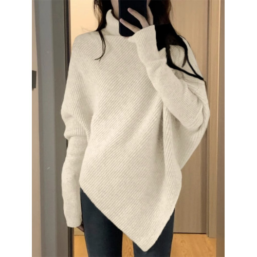 高領不規則小衆設計感毛衣女秋冬韓版寬松慵懶風軟糯針織上衣加厚 高領不規則小衆設計感毛衣女秋冬韓版寬松慵懶風軟糯針織上衣加厚