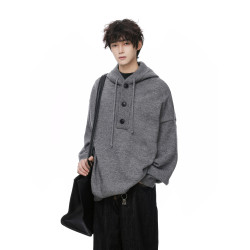 連帽毛衣男款冬季加厚保暖青少年毛線衣慵嬾高級感內搭打底針織衫