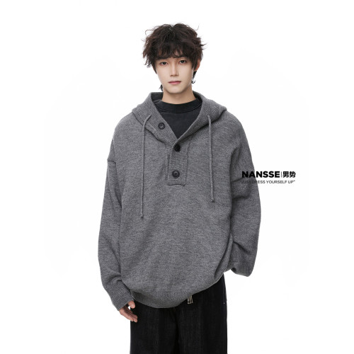 連帽毛衣男款冬季加厚保暖青少年毛線衣慵嬾高級感內搭打底針織衫