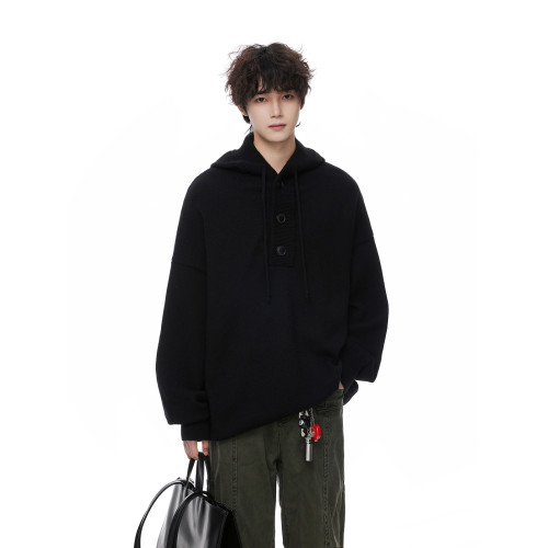 連帽毛衣男款冬季加厚保暖青少年毛線衣慵嬾高級感內搭打底針織衫