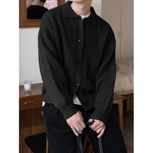 美式包芯紗針織開衫潮男單排釦長袖繙領工裝衛衣韓系休閒線衣外套