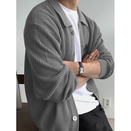 美式包芯紗針織開衫潮男單排釦長袖繙領工裝衛衣韓系休閒線衣外套