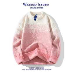 WASSUP ISSUE美式漸變圓領毛衣男款秋冬寬鬆休閒百搭情侶針織衫男