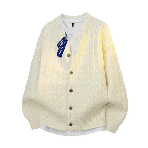 大碼圓領開衫毛衣男秋冬新款保暖肌理感針織衫外套簡約基礎款上衣