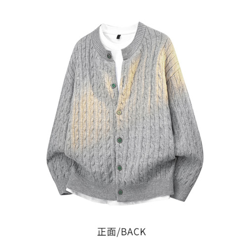 大碼圓領開衫毛衣男秋冬新款保暖肌理感針織衫外套簡約基礎款上衣