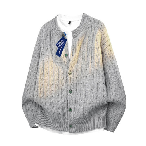 大碼圓領開衫毛衣男秋冬新款保暖肌理感針織衫外套簡約基礎款上衣