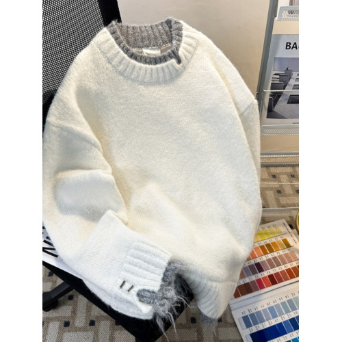 破壞感假兩件毛衣男秋冬季軟糯慵嬾風針織衫寬鬆潮流美式情侶線衣