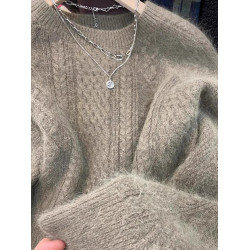 高級感復古短款毛衣女秋冬灰色針織衫加厚打底衫女小個子氣質上衣