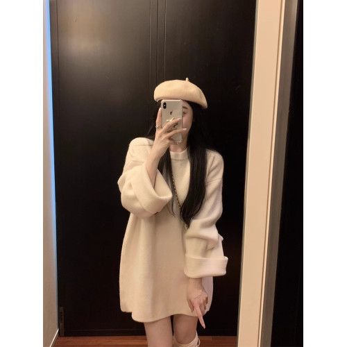 韓系溫柔慵懶風粉色浣熊絨中長款毛衣女秋冬外穿高級感軟糯針織衫 韓系溫柔慵懶風粉色浣熊絨中長款毛衣女秋冬外穿高級感軟糯針織衫