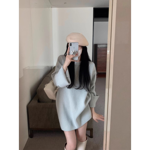 韓系溫柔慵懶風粉色浣熊絨中長款毛衣女秋冬外穿高級感軟糯針織衫 韓系溫柔慵懶風粉色浣熊絨中長款毛衣女秋冬外穿高級感軟糯針織衫