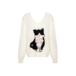 白色水貂絨貓咪提花毛衣秋冬慵懶巨好看寬松軟糯加厚內搭針織上衣