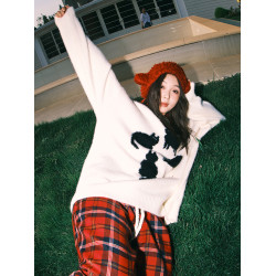 lemanism卡通貓咪馬海毛毛衣男女潮牌寬鬆慵嬾針織衫秋冬潮牌線衫