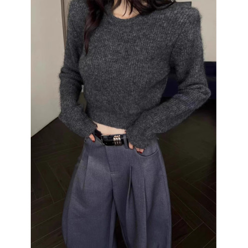 美拉德咖色短款修身毛衣內搭女墊肩上衣秋冬季正肩收腰針織打底衫 美拉德咖色短款修身毛衣內搭女墊肩上衣秋冬季正肩收腰針織打底衫