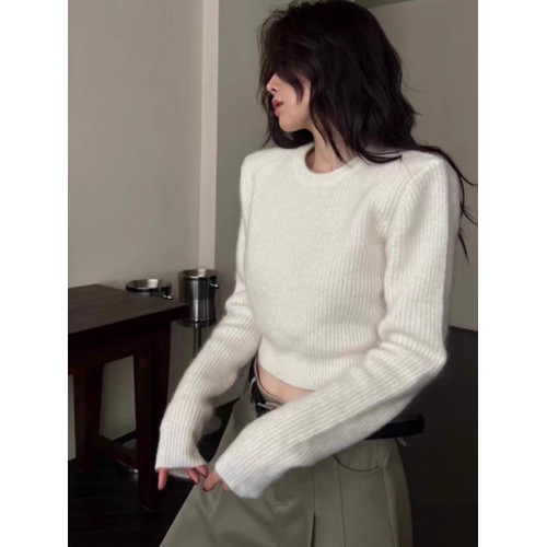 美拉德咖色短款修身毛衣內搭女墊肩上衣秋冬季正肩收腰針織打底衫 美拉德咖色短款修身毛衣內搭女墊肩上衣秋冬季正肩收腰針織打底衫