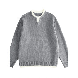 2025秋季新款針織衫假兩件毛衣男款加厚毛線外套冬季潮流保暖上衣