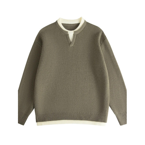 2025秋季新款針織衫假兩件毛衣男款加厚毛線外套冬季潮流保暖上衣