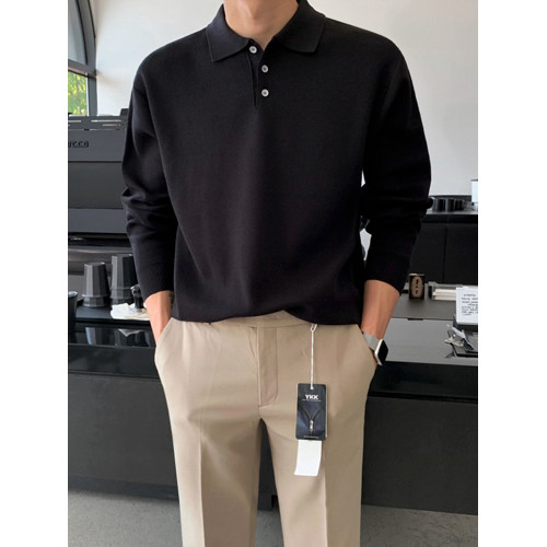 MRCYC長袖針織衫男士秋季韓系寬鬆潮流百搭純色Polo領毛衣打底衫
