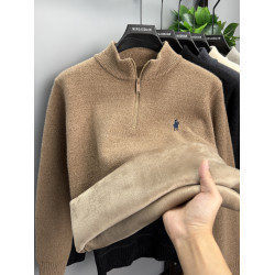 一體絨毛衣男冬季保暖半高領拉鍊寬松加絨加厚雪尼爾男衛衣打底衫