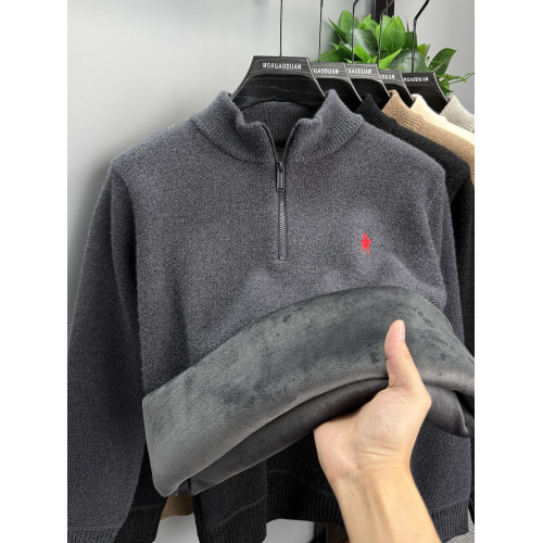 一體絨毛衣男冬季保暖半高領拉鍊寬松加絨加厚雪尼爾男衛衣打底衫