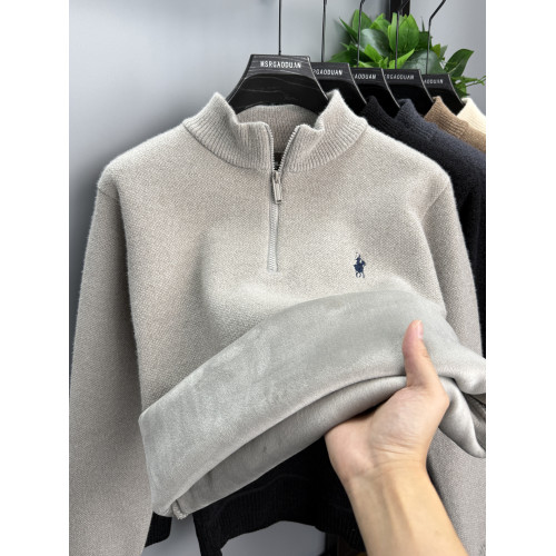 一體絨毛衣男冬季保暖半高領拉鍊寬松加絨加厚雪尼爾男衛衣打底衫