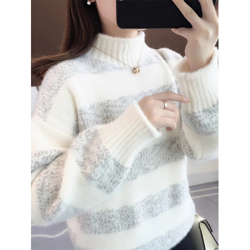 時尚條紋毛衣女外穿雪尼爾上衣秋冬加厚女士打底針織衫寬松大碼潮 時尚條紋毛衣女外穿雪尼爾上衣秋冬加厚女士打底針織衫寬松大碼潮