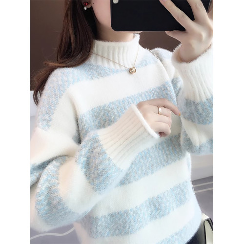 時尚條紋毛衣女外穿雪尼爾上衣秋冬加厚女士打底針織衫寬松大碼潮 時尚條紋毛衣女外穿雪尼爾上衣秋冬加厚女士打底針織衫寬松大碼潮