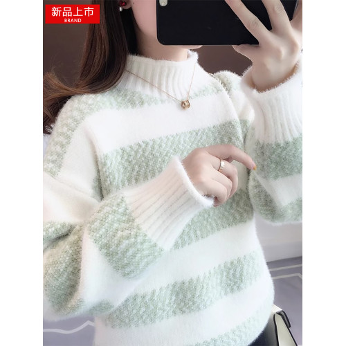 時尚條紋毛衣女外穿雪尼爾上衣秋冬加厚女士打底針織衫寬松大碼潮 時尚條紋毛衣女外穿雪尼爾上衣秋冬加厚女士打底針織衫寬松大碼潮