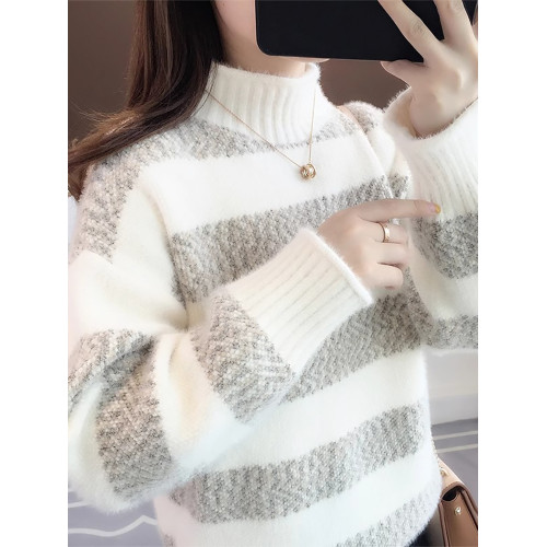 時尚條紋毛衣女外穿雪尼爾上衣秋冬加厚女士打底針織衫寬松大碼潮 時尚條紋毛衣女外穿雪尼爾上衣秋冬加厚女士打底針織衫寬松大碼潮