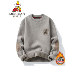 稻草人男士毛衣25秋冬季一體絨圓領針織打底衫加絨加厚時尚毛線衫