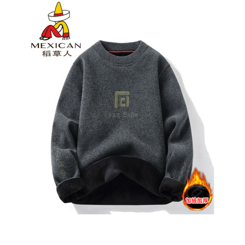 稻草人男士毛衣25秋冬季一體絨圓領針織打底衫加絨加厚時尚毛線衫