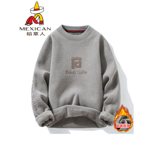 稻草人男士毛衣25秋冬季一體絨圓領針織打底衫加絨加厚時尚毛線衫