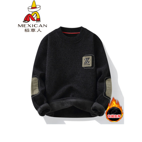 稻草人男士毛衣25秋冬季一體絨圓領針織打底衫加絨加厚時尚毛線衫