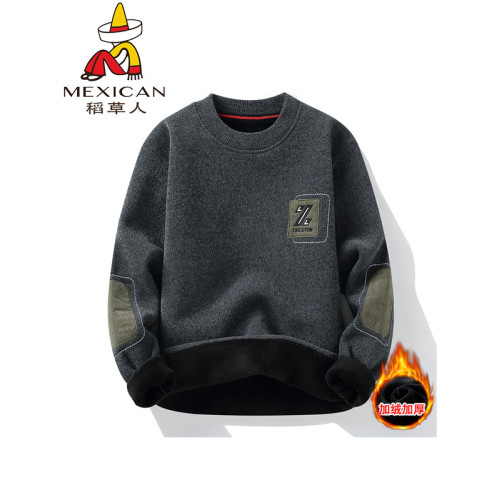 稻草人男士毛衣25秋冬季一體絨圓領針織打底衫加絨加厚時尚毛線衫