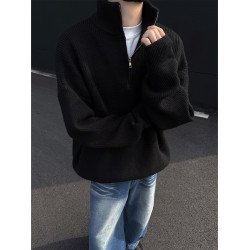 cleanfit慵懶半拉鍊高領毛衣男款秋冬韓系潮牌軟糯套頭針織衫上衣