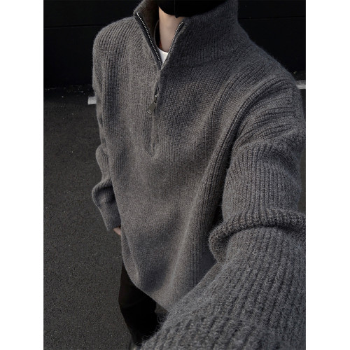 cleanfit慵懶半拉鍊高領毛衣男款秋冬韓系潮牌軟糯套頭針織衫上衣