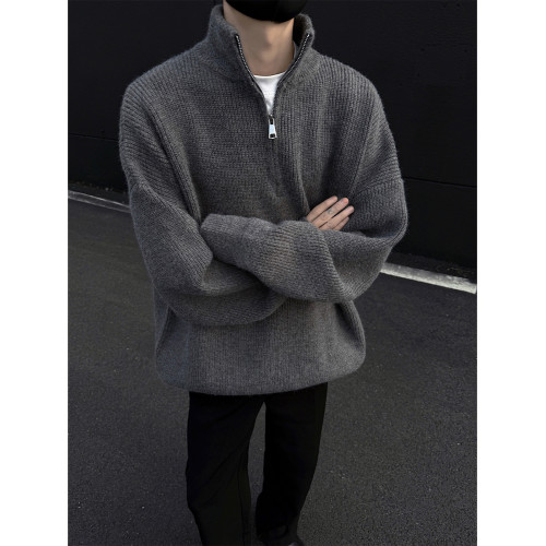 cleanfit慵懶半拉鍊高領毛衣男款秋冬韓系潮牌軟糯套頭針織衫上衣