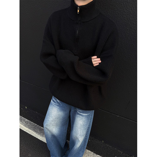 cleanfit慵懶半拉鍊高領毛衣男款秋冬韓系潮牌軟糯套頭針織衫上衣