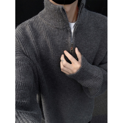 cleanfit慵懶半拉鍊高領毛衣男款秋冬韓系潮牌軟糯套頭針織衫上衣