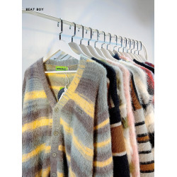 秋冬復古馬海毛學院風軟糯彩色漸變條紋毛衣男女慵懶針織開衫外套