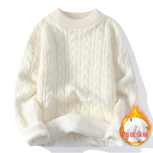 麻花毛衣女2025冬季新款軟糯圓領加絨加厚針織衫保暖內搭打底衫女