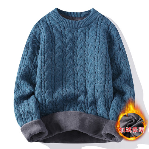 麻花毛衣女2025冬季新款軟糯圓領加絨加厚針織衫保暖內搭打底衫女