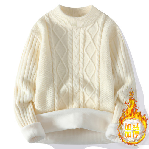麻花毛衣女2025冬季新款軟糯圓領加絨加厚針織衫保暖內搭打底衫女