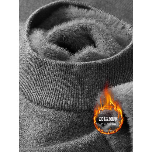 一體絨純色中領毛衣男2025冬季新款加厚內搭毛衫半高領打底針織衫