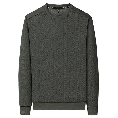 啄木鳥秋冬男士圓領提花衛衣純色休閒內搭上衣保暖加絨加厚針織衫