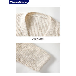 WASSUP SHARK慵懶風開衫毛衣男春秋V領開衫針織毛線衫情侶外套男